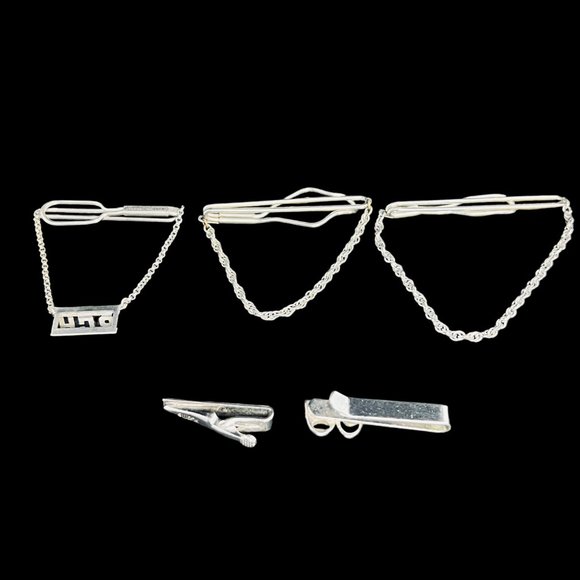 Vintage Lot Of 5 Silver Tone Men's Tie Bars (5029) - Picture 5 of 5